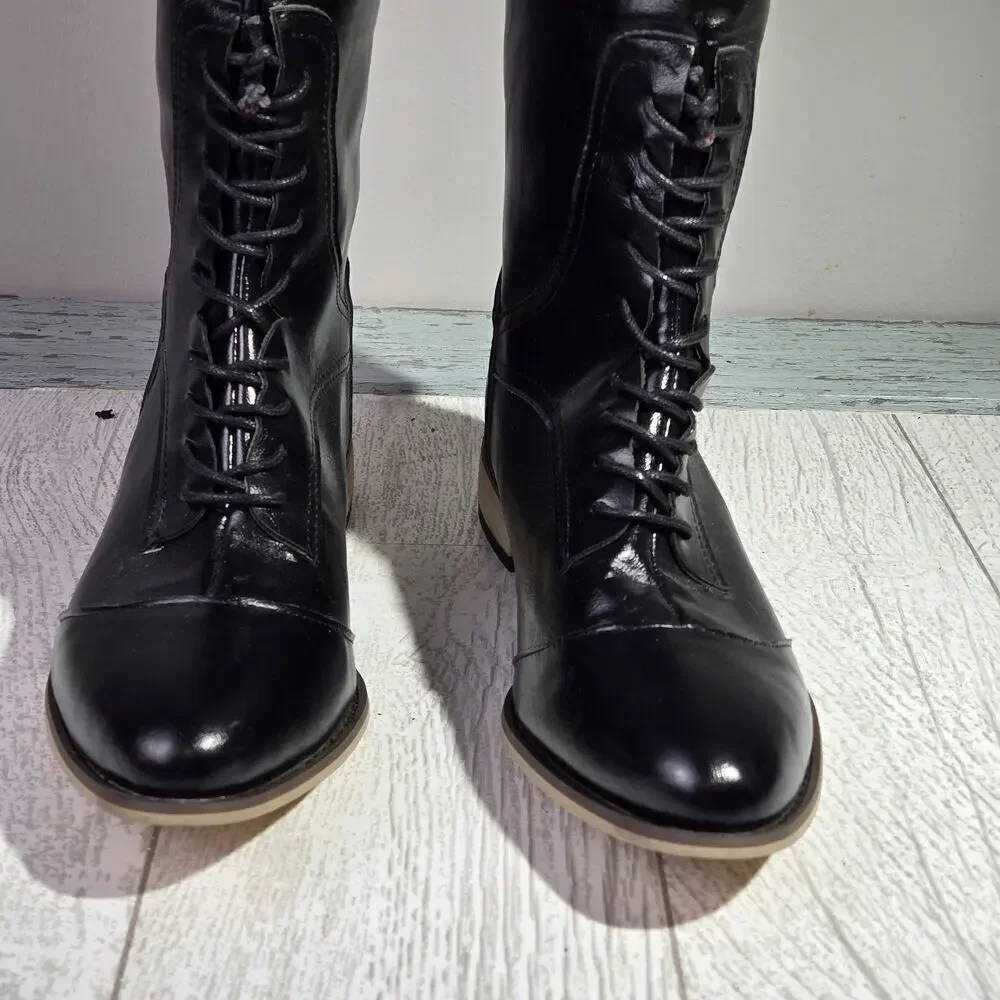 Women's Fashion Riding Tall Boot Zip Back Size 8 (40) Equestrian Military Moto